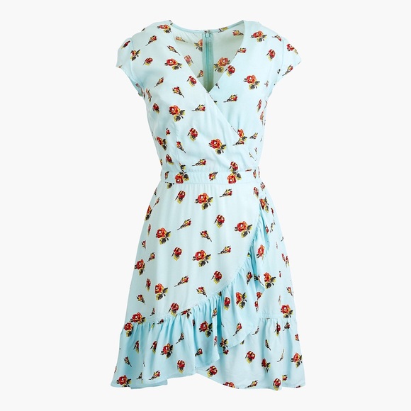 J. Crew Dresses & Skirts - NEW J. Crew Blue Floral Ruffle V Neck Wrap Dress